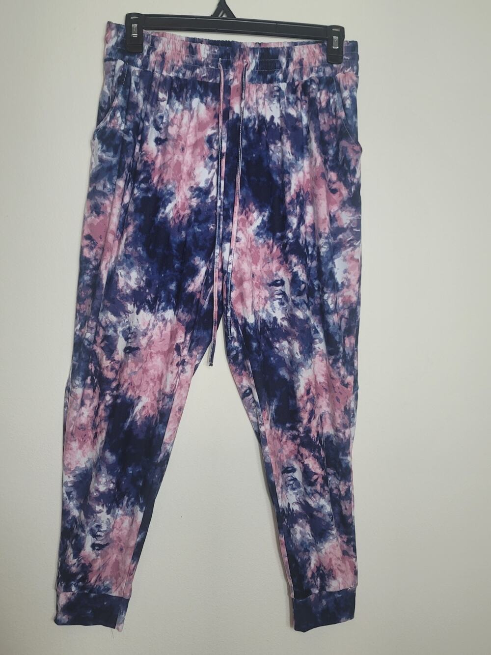 Jolie & Joy Sz 1X Tie Dye Joggers Women’s Pink Navy Soft Stretch Lounge Pants